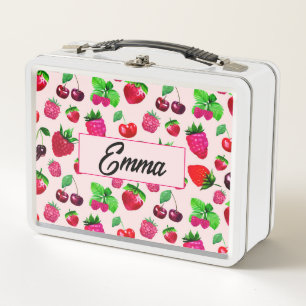 Cute Dinosaur Pattern Custom Monogram Name Kids Metal Lunch Box