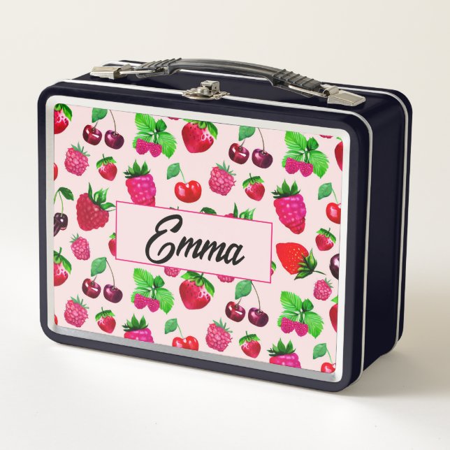 Cute Dinosaur Pattern Custom Monogram Name Kids Metal Lunch Box (Front)