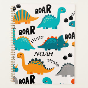 Cute Dinosaur Pattern Custom Monogram Name Kids Planner