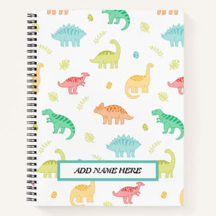 Cute Dinosaur Pattern Customisable Name  Notebook