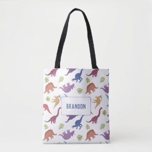 Cute Dinosaur Pattern Dino Personalised Name Tote Bag