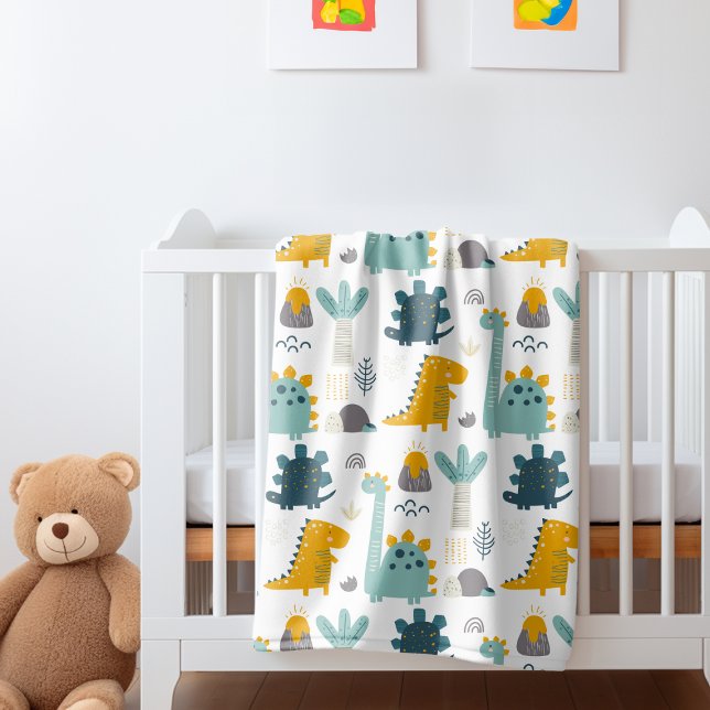 Cute Dinosaur Pattern Fleece Blanket (Cute Dinosaur Pattern Fleece Blanket from Ricaso. Perfect for nursery or child's room. Yellow green)