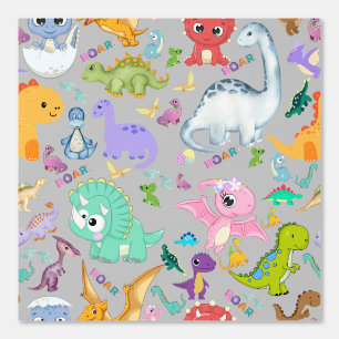 Cute Dinosaur Pattern on Grey Wallpaper