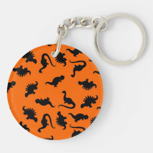 Cute Dinosaur Pattern on Orange Key Ring