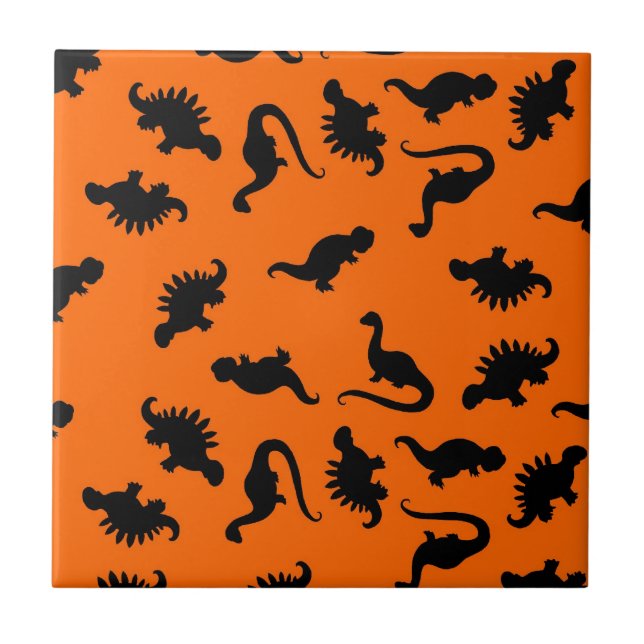 Cute Dinosaur Pattern on Orange Tile (Front)