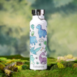 Cute Dinosaur Pattern Personalised Kids Water Bottle<br><div class="desc">Dino loving kids will love this Dinosaur themed Water Bottle. Give your child a water bottle covered in an array of cute, colourful watercolor dinos alongside their name for a personal touch. It’s perfect for school, sports, or days out, and brings joy to every sip. This dino water bottle makes...</div>