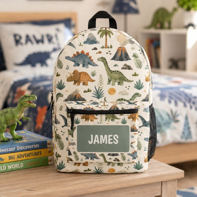 Cute Dinosaur Pattern Personalised Name Printed Backpack (Creator Uploaded)