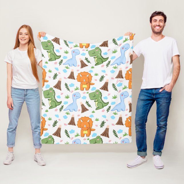 Cute Dinosaur Pattern Watercolor Design Fleece Blanket (In Situ)