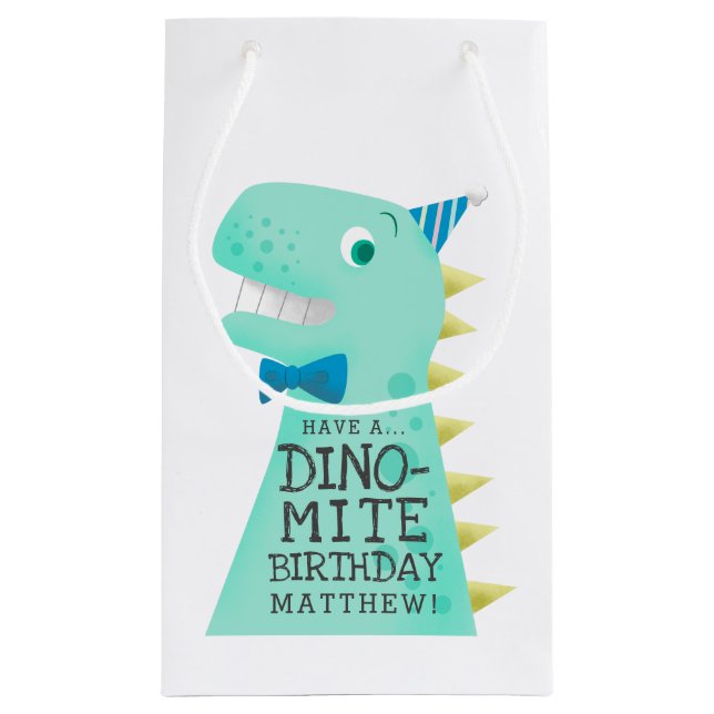 Cute Dinosaur Personalised Birthday Small Gift Bag (Back)