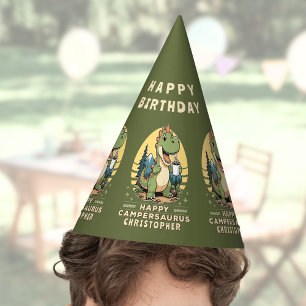 Cute Dinosaur Personalised Camping Birthday Party Hat