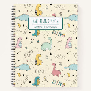 Cute Dinosaur Personalised Kid Sketchbook Notebook