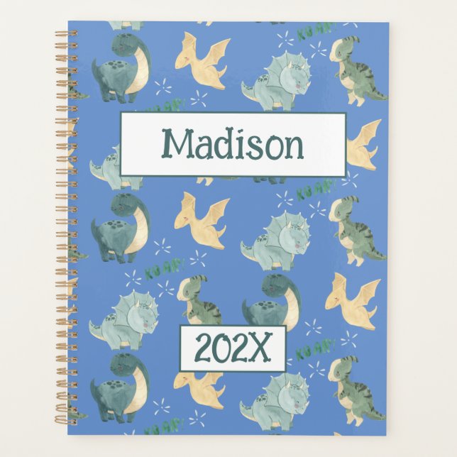 Cute Dinosaur Personalised Light Blue 2024 Undated Planner (Front)