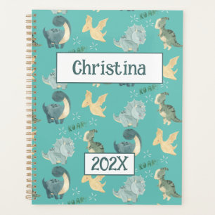 Cute Dinosaur Personalised Light Green 2024 Planner