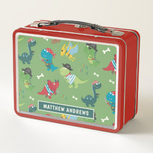 Cute Dinosaur Personalised Name Modern Metal Lunch Box