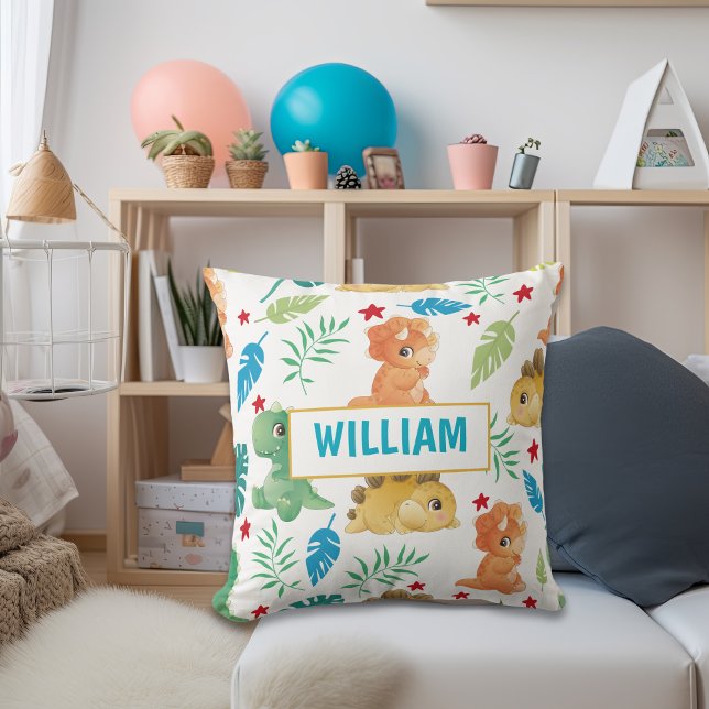 Cute Dinosaur Personalised Name Nursery Decor Cushion (Creator Uploaded)