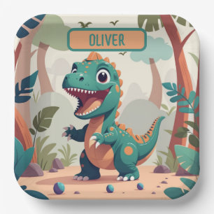 Cute Dinosaur Personalised Paper Plate