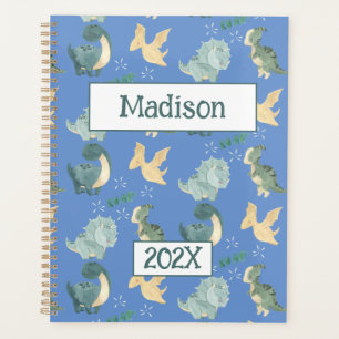 Cute Dinosaur Personalized Light Blue 2024 Undated Planner