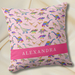 Cute Dinosaur Personalized Name Pink Cushion