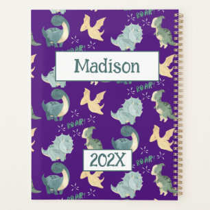 Cute Dinosaur Personalized Purple 2024 Undated Planner
