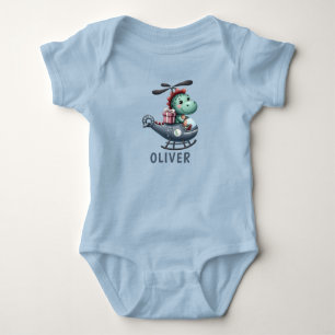 Cute Dinosaur Pilot Flying Charming Helicopter Baby Bodysuit