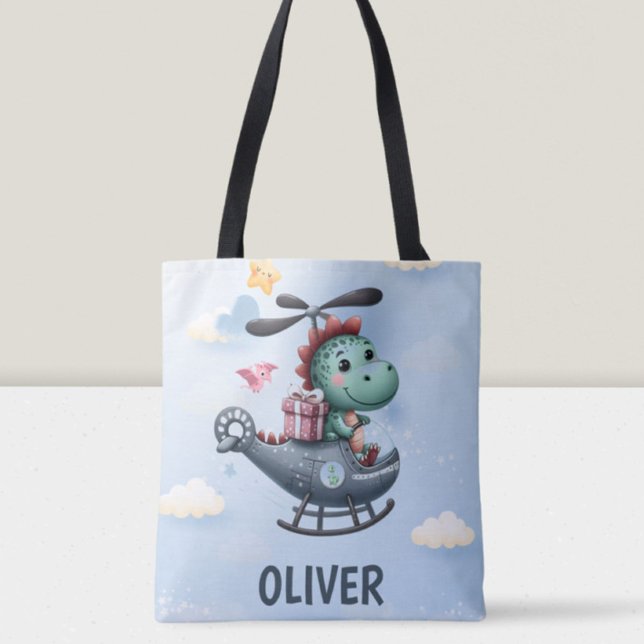 Cute Dinosaur Pilot Flying Charming Helicopter Tote Bag (Creator Uploaded)