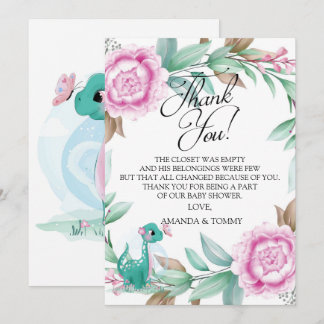 Cute Dinosaur Pink Thank You Card
