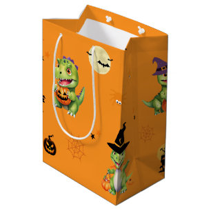 Cute Dinosaur play pumpkin trick o treat halloween Medium Gift Bag