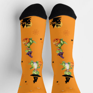 Cute Dinosaur play pumpkin trick o treat halloween Socks
