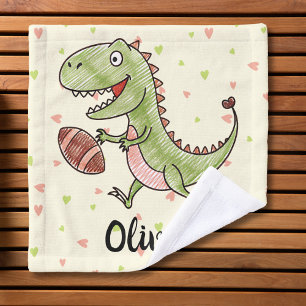 Cute Dinosaur Playing Football Personalised Wash Cloth