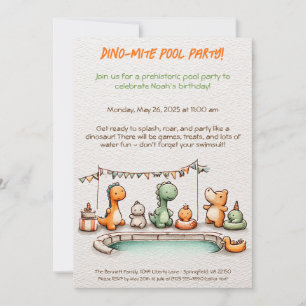 Cute Dinosaur Pool Party Birthday Invitation 