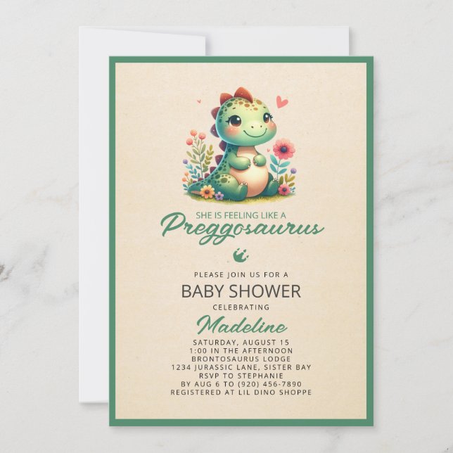 Cute Dinosaur Preggosaurus Baby Shower Invitation (Front)