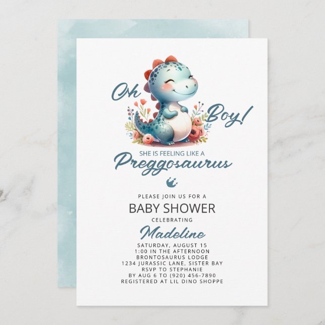 Cute Dinosaur Preggosaurus Baby Shower Invitation (Front/Back)