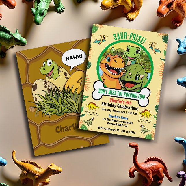 Cute Dinosaur Prehistoric Cartoon Birthday Party Invitation (Creator Uploaded)