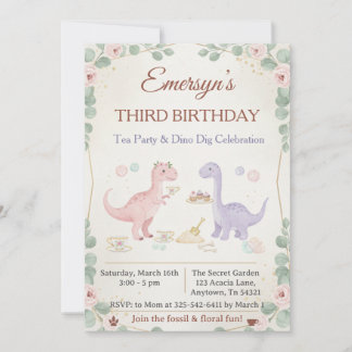Cute Dinosaur Prehistoric Kids Birthday Party Invitation