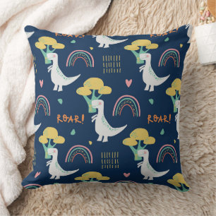 Cute Dinosaur & Rainbow "ROAR!" Pattern Cushion