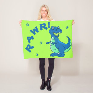 Cute Dinosaur  RAWR Paw Green Blue Kids Fleece Blanket