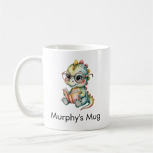 Cute Dinosaur Reading a Book   Funny Book Lover Coffee Mug