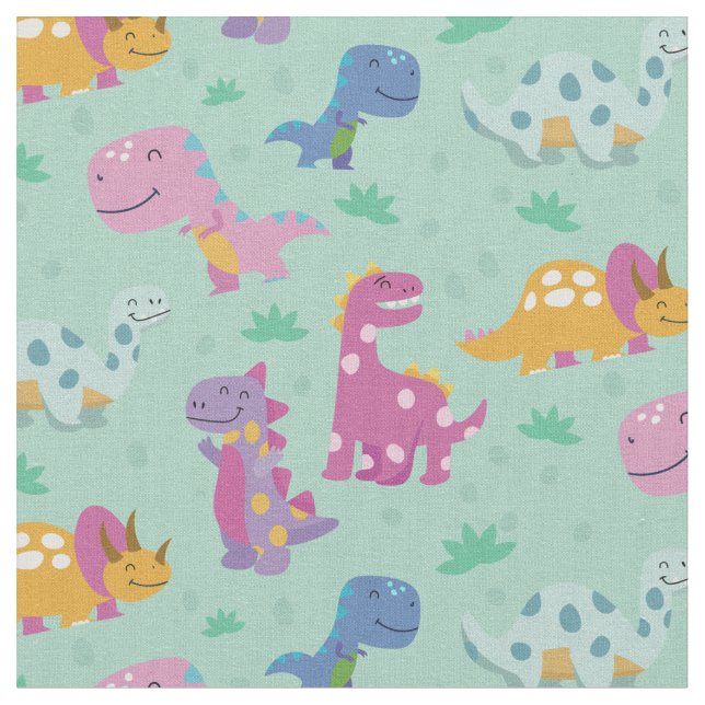 Cute dinosaur repeating pattern fabric (Close Up)