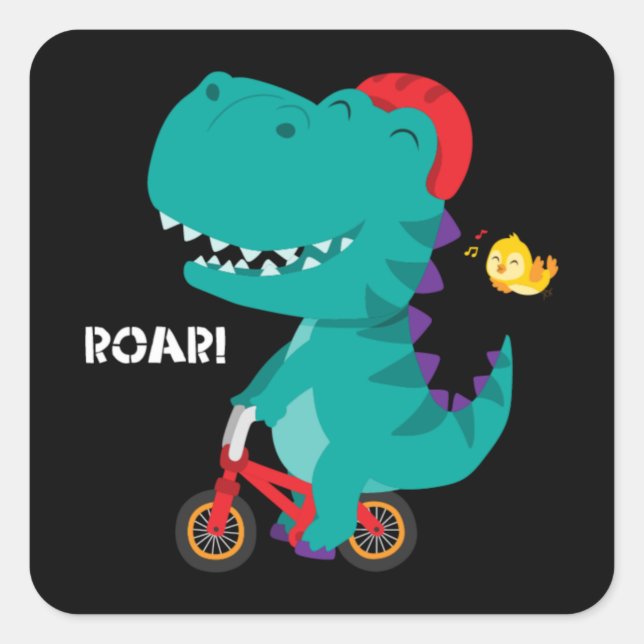 Cute dinosaur riding a bicycle square sticker (Front)