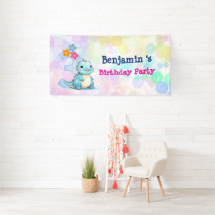 Cute Dinosaur roar Boy 3rd birthday party Banner