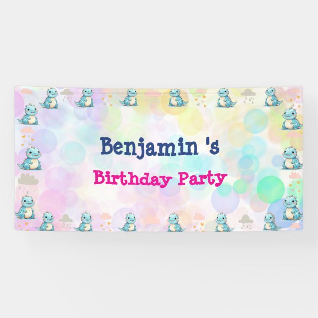 Cute Dinosaur roar Boy Happy birthday party Banner (Horizontal)