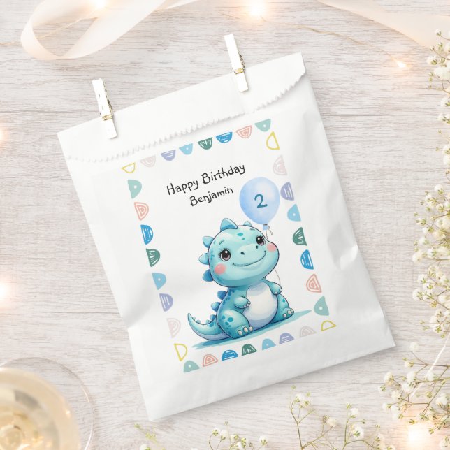 Cute Dinosaur roar Boy Happy birthday party Favour Bags (Clipped)