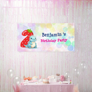 Cute Dinosaur roar Boy second birthday party Banner