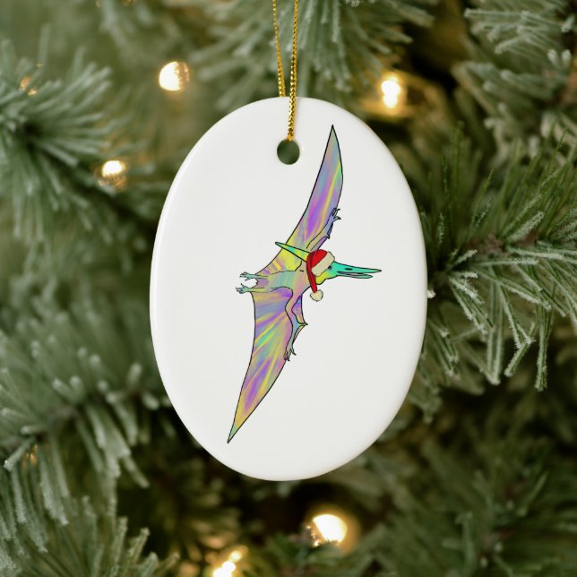 Cute Dinosaur Santa flying  Ceramic Tree Decoration (Tree)
