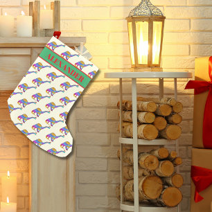 Cute Dinosaur Santa Personalised Small Christmas Stocking