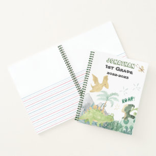 Cute Dinosaur School Wide Ruled Writing Drawing Notebook
