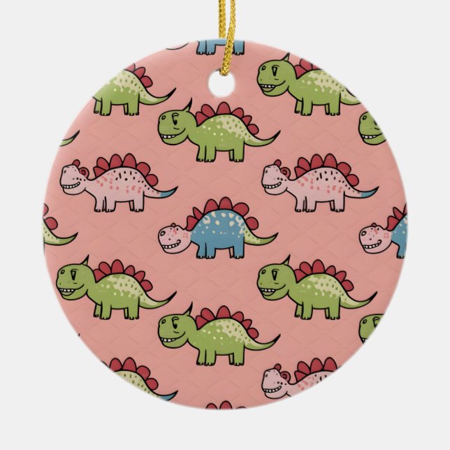 Cute dinosaur seamless pattern ceramic tree decoration (Front)