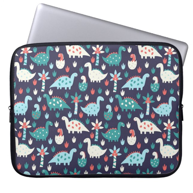 Cute dinosaur seamless pattern laptop sleeve (Front)