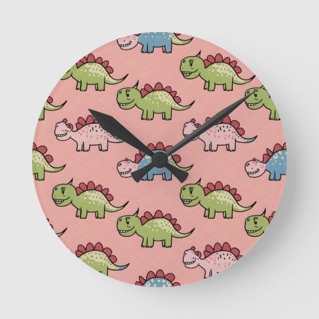 Cute dinosaur seamless pattern round clock (Front)