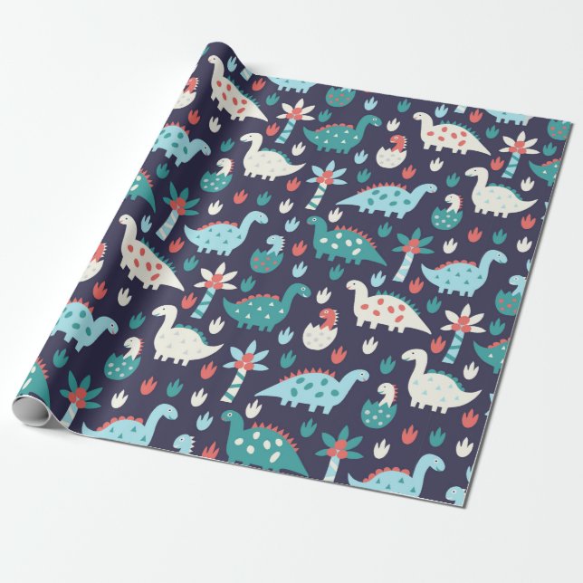 Cute dinosaur seamless pattern wrapping paper (Unrolled)